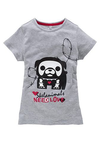, футболка « need love», для девочек SKELANIMALS. Цвет: серый меланж
